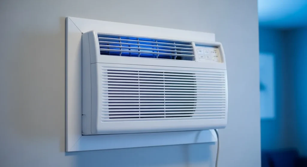 Clean window AC unit with filter installed.