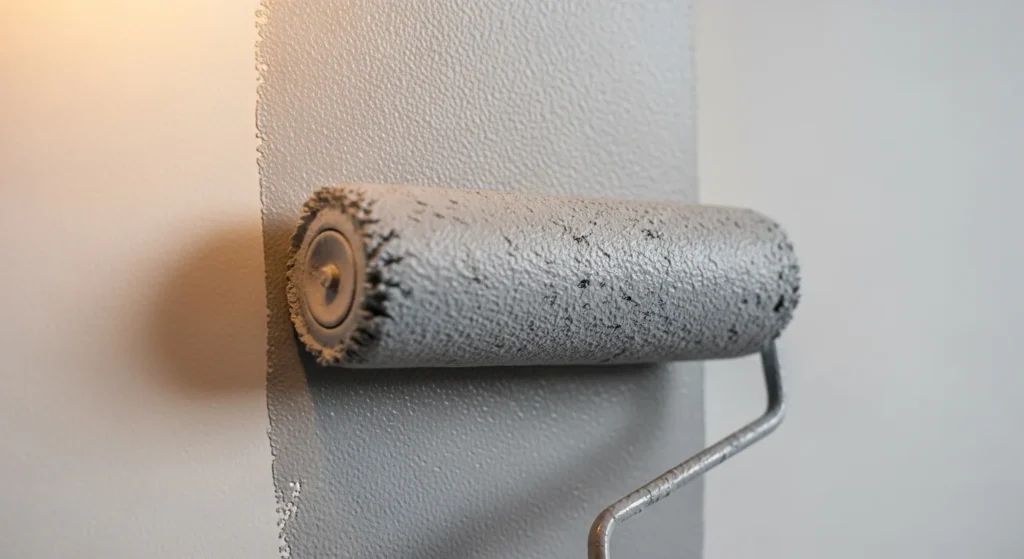 Person painting wall with professional roller showing proper technique