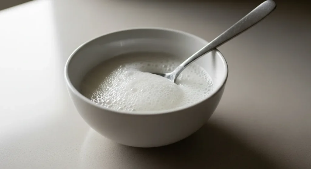 Homemade stain remover paste in a white bowl.