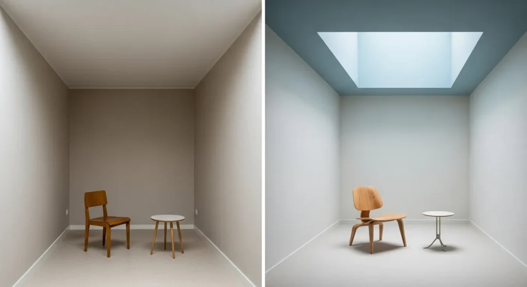 Small room ceiling transformation with light paint.