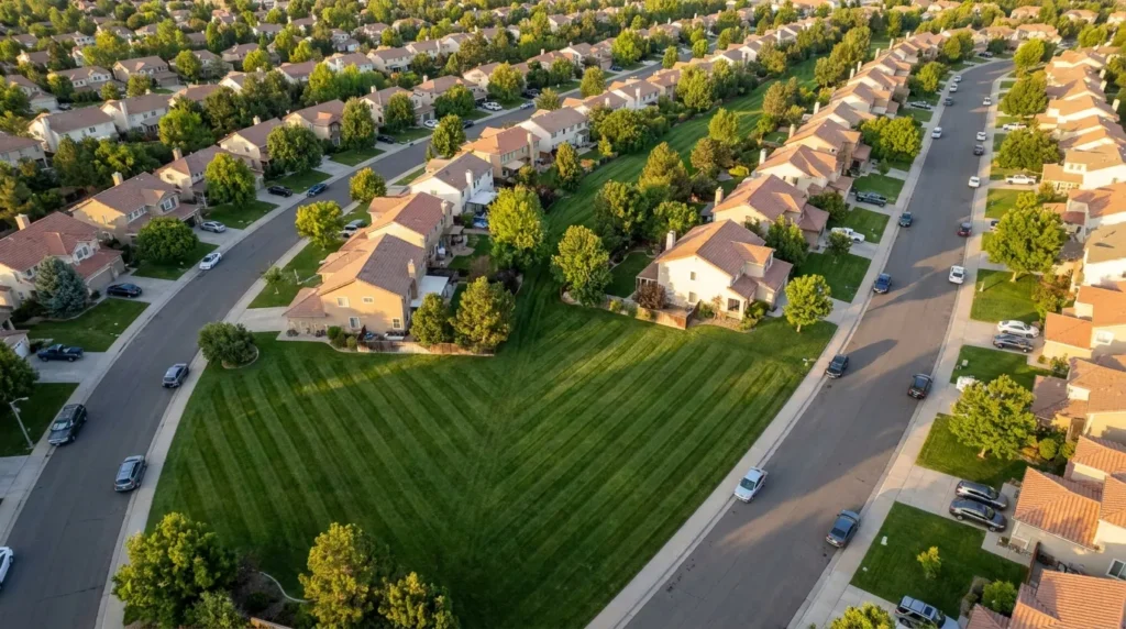 Aerial view of Bermudagrass lawn in warm southern climate