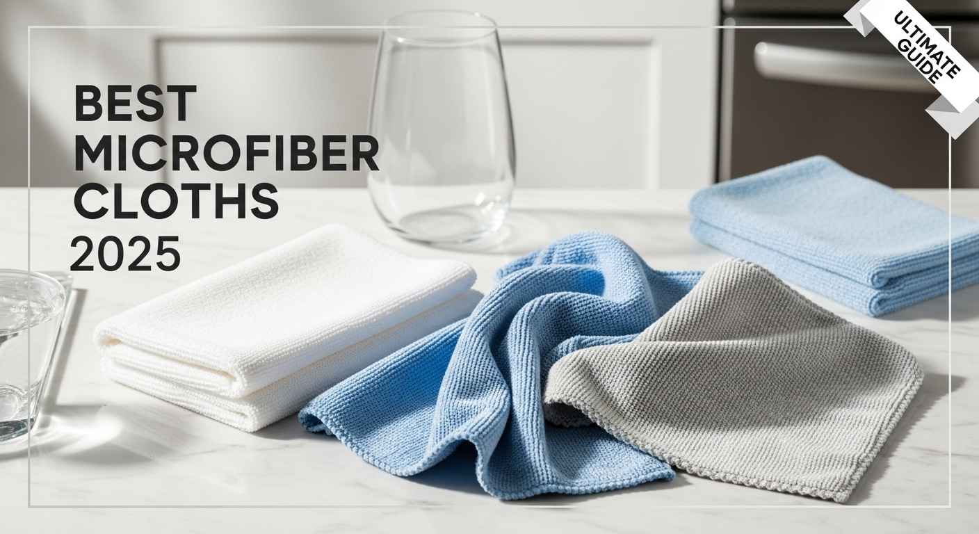 Best microfiber cloths for cleaning 2025 guide thumbnail showing premium cleaning cloths on marble surface