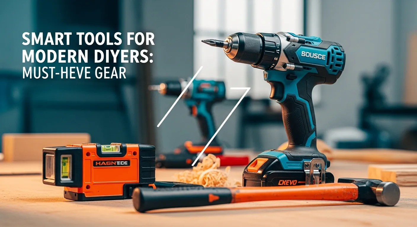 Vibrant display of smart DIY tools on a workbench.