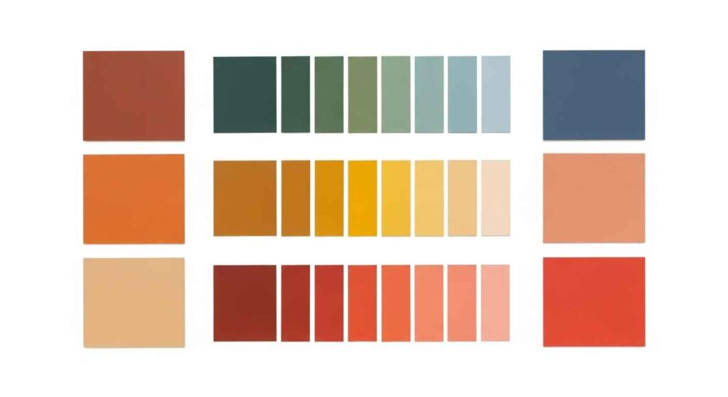 Eco-friendly paint color swatches showing variety of available shades