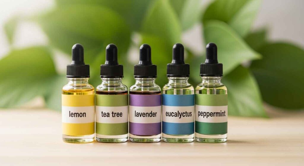 Selection of essential oils for home cleaning.