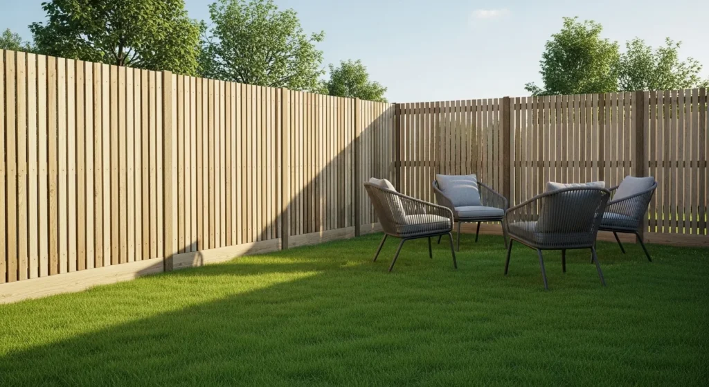 Wood privacy fence in backyard