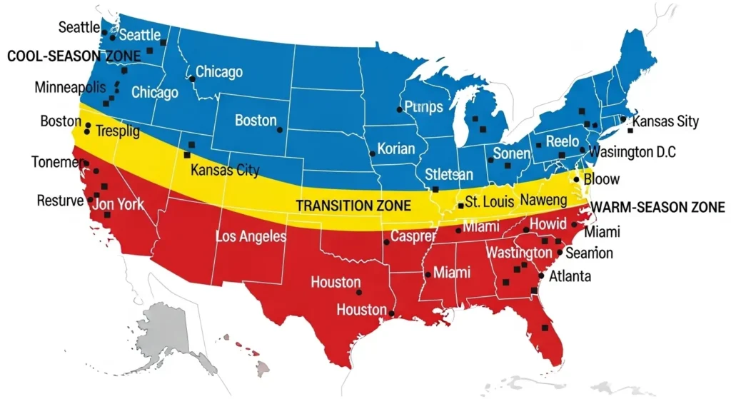Map showing grass climate zones across the United States