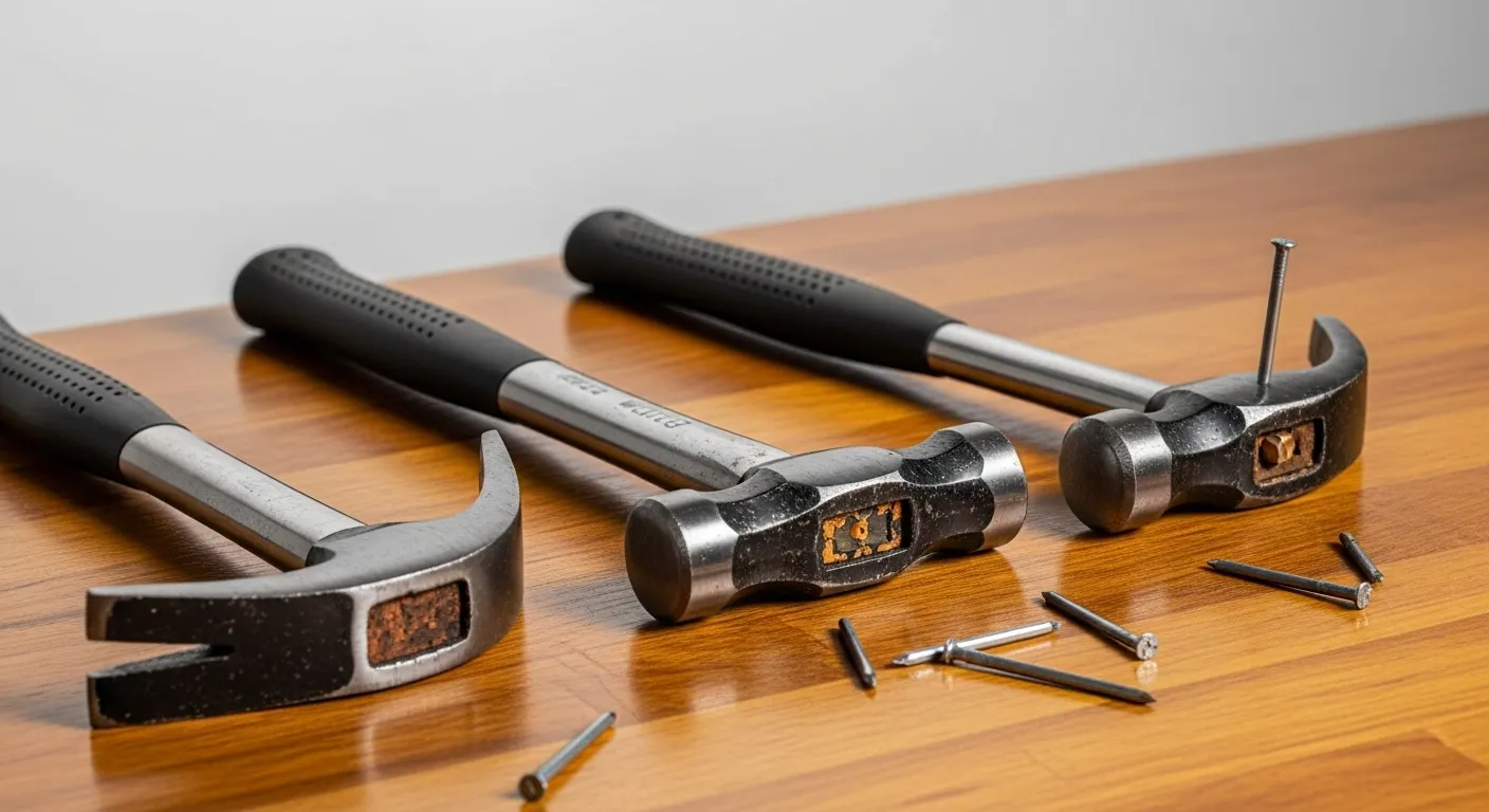 close-up of hammers on workbench for home improvement