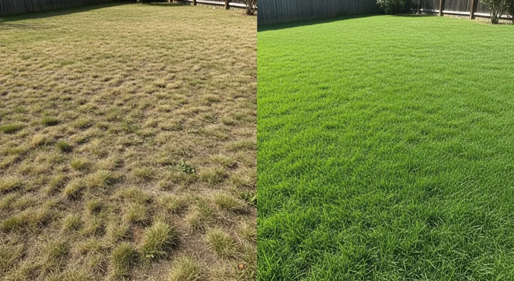 Lush yard with dense grass growth
