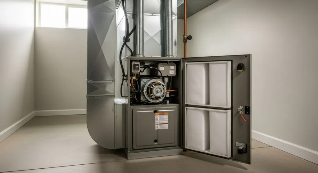 Home heating furnace in clean utility room