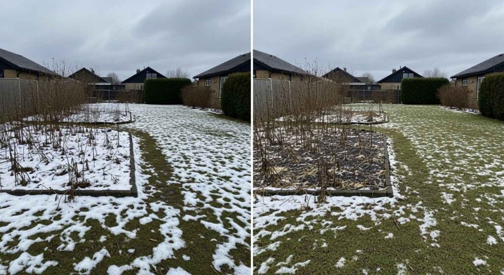 Comparison of well-maintained versus neglected lawn across four seasons