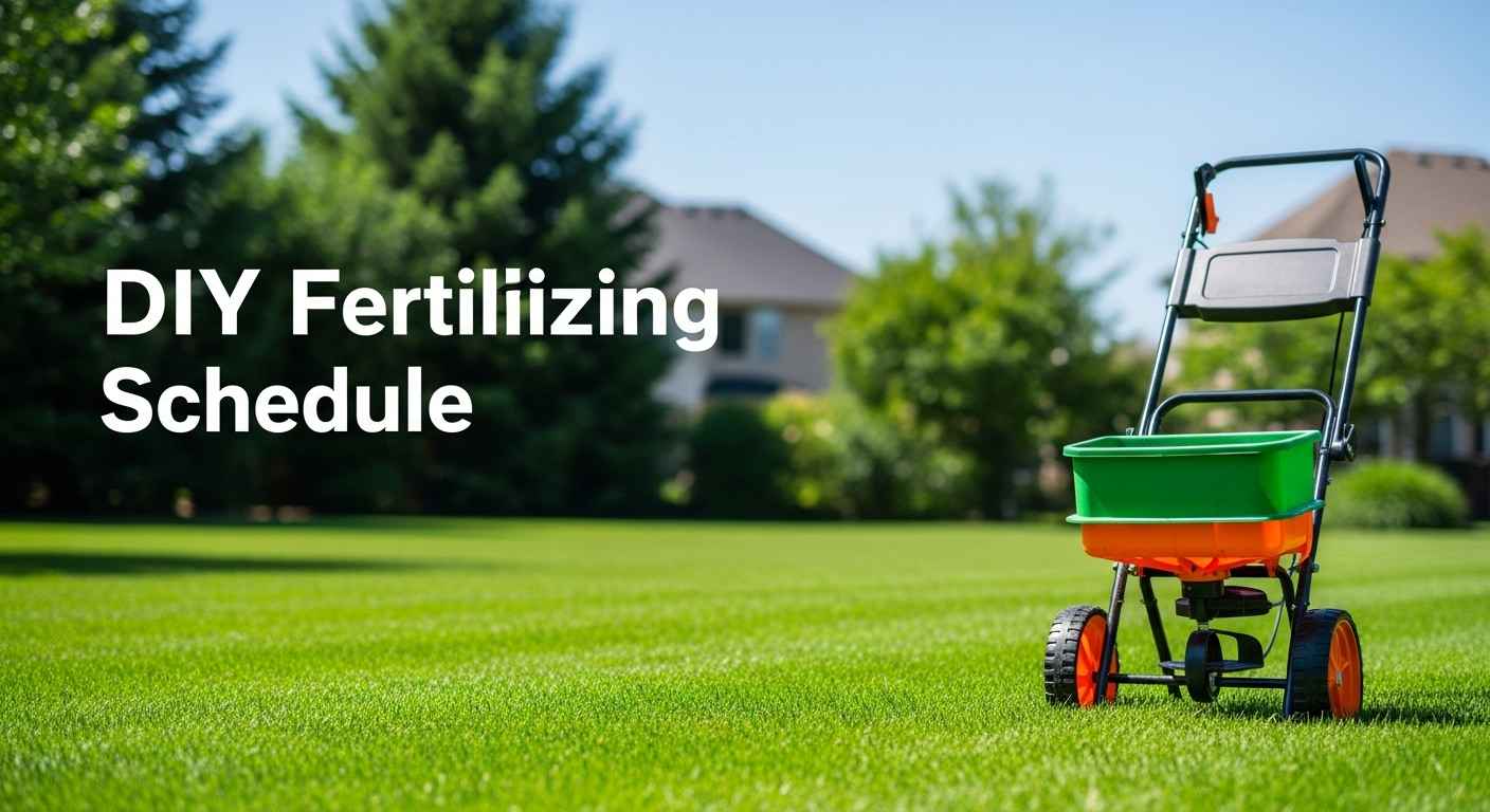 Green lawn with fertilizer spreader in action.