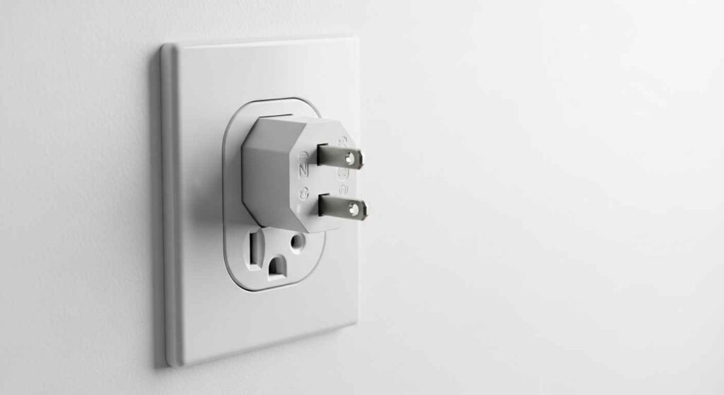 Close-up of a loose electrical outlet with a plug partially inserted.