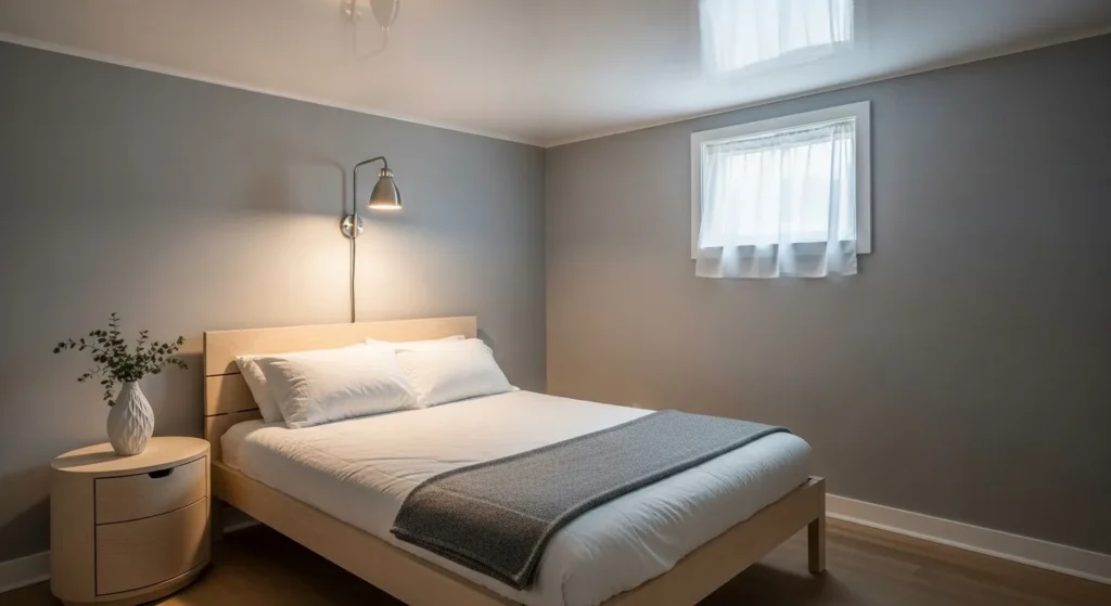 Small room with glossy ceiling paint.