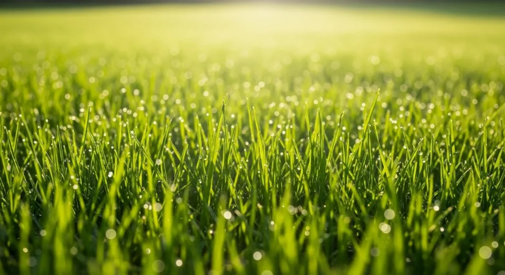 Close-up of a healthy, green lawn under sunlight.