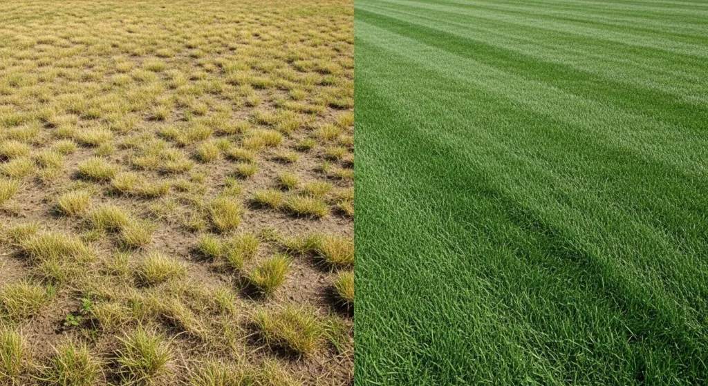  Comparison of nitrogen deficient lawn versus healthy fertilized lawn