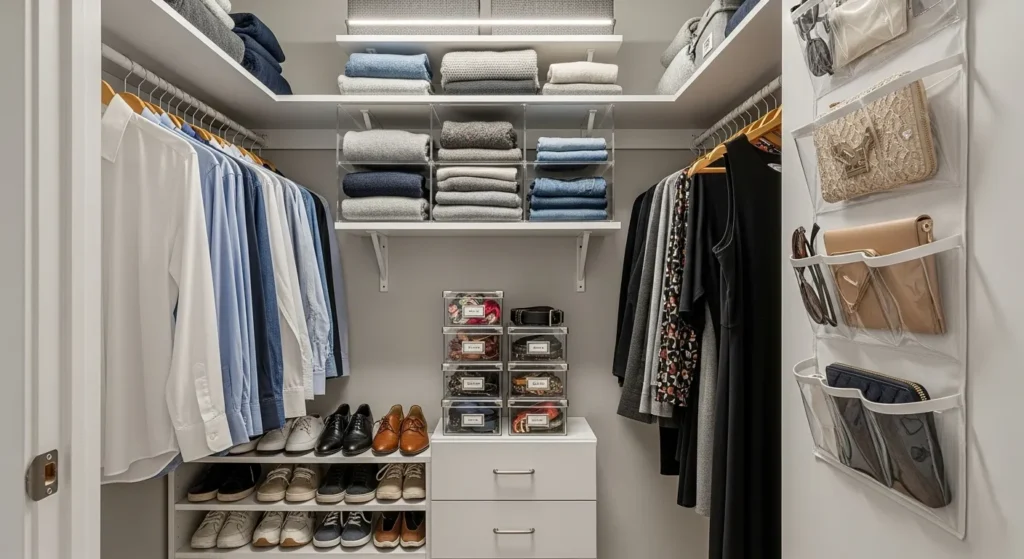 Well-organized small closet with efficient use of all available space