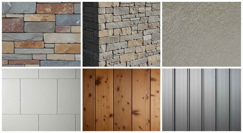 Grid showing various outdoor kitchen cladding material options