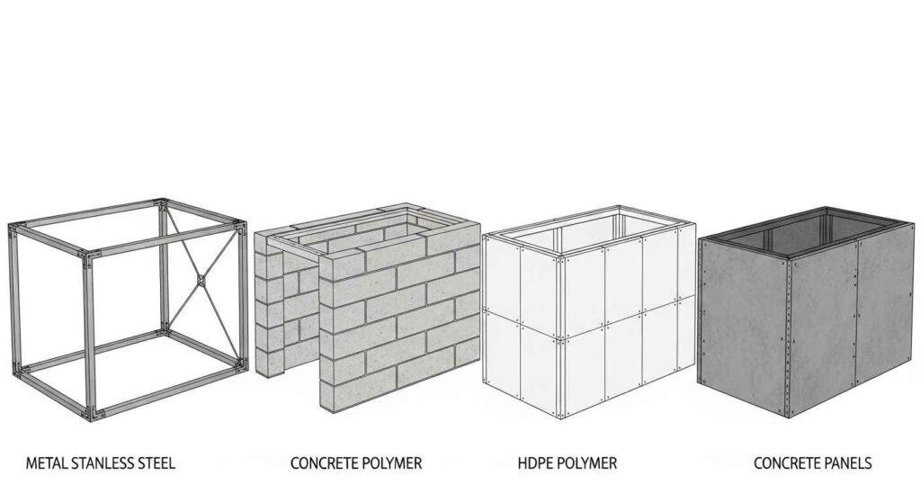 Four different outdoor kitchen structural frame materials comparison