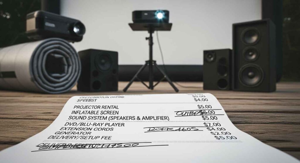 Budget breakdown showing affordable outdoor movie equipment costs