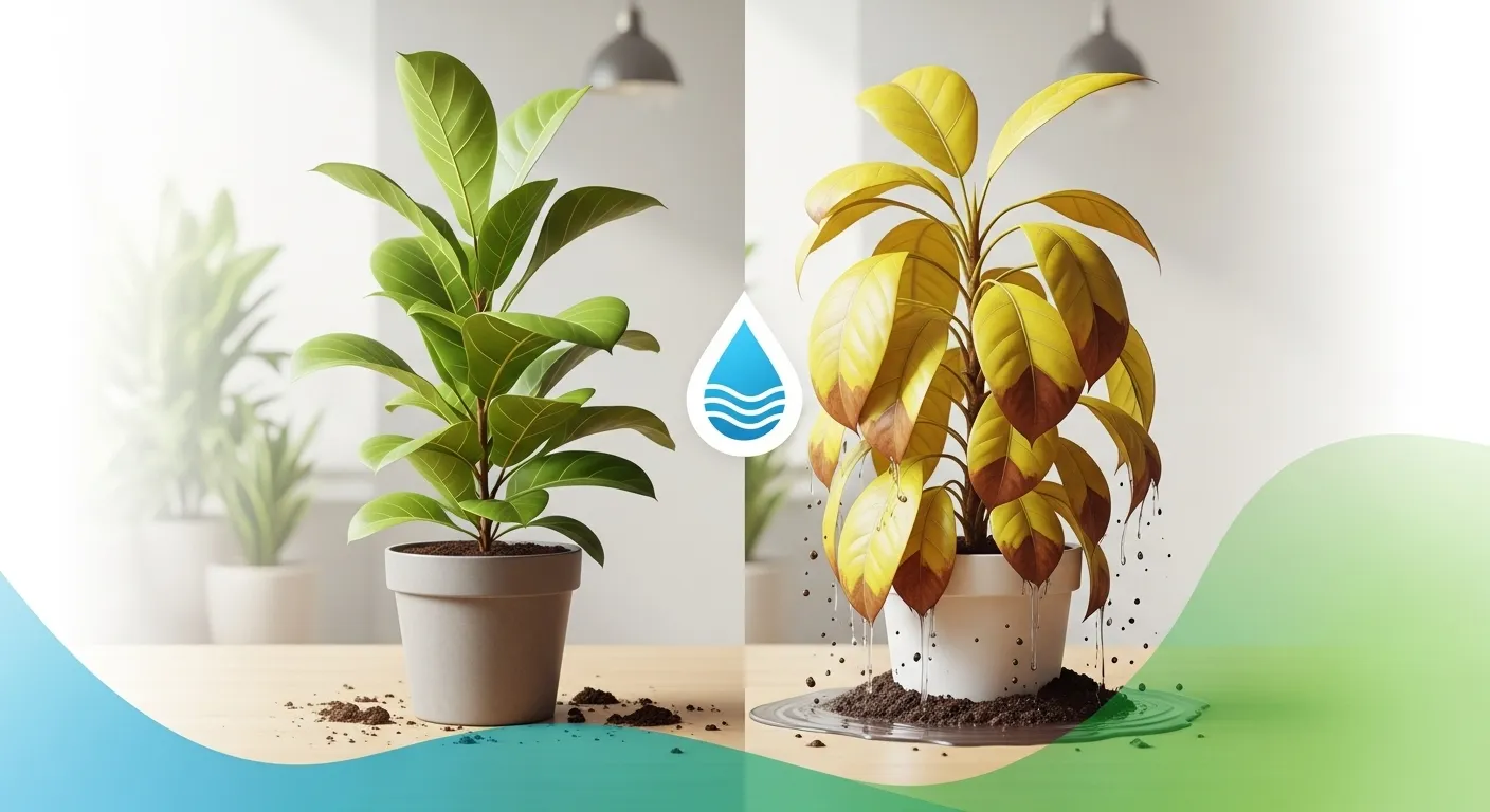 Thumbnail showing healthy vs overwatered plant comparison