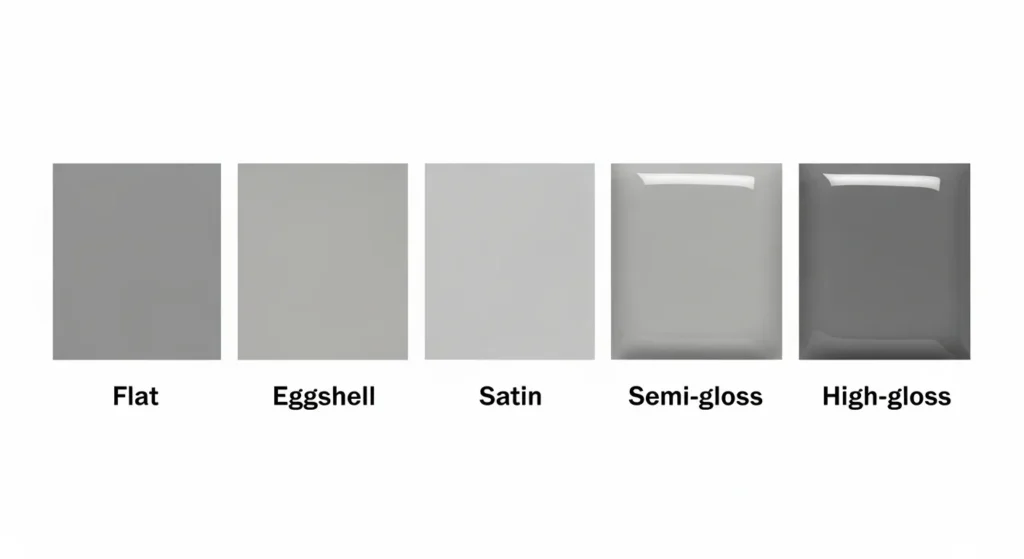 Chart displaying five paint finish types with varying levels of shine and texture