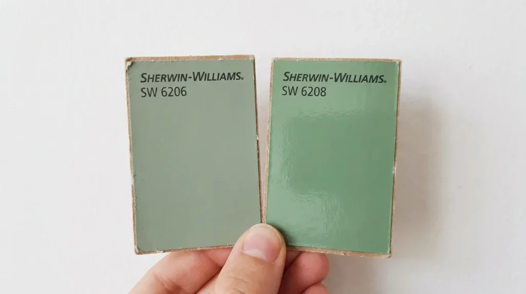 Two paint swatches of the same color at different saturation levels showing how intensity changes psychological impact