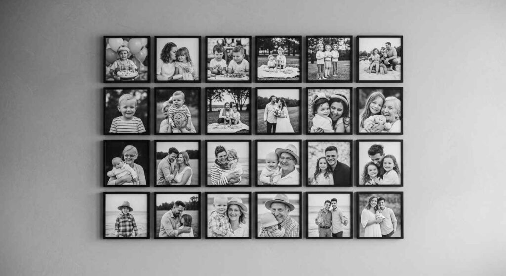 DIY photo wall art in grid form.
