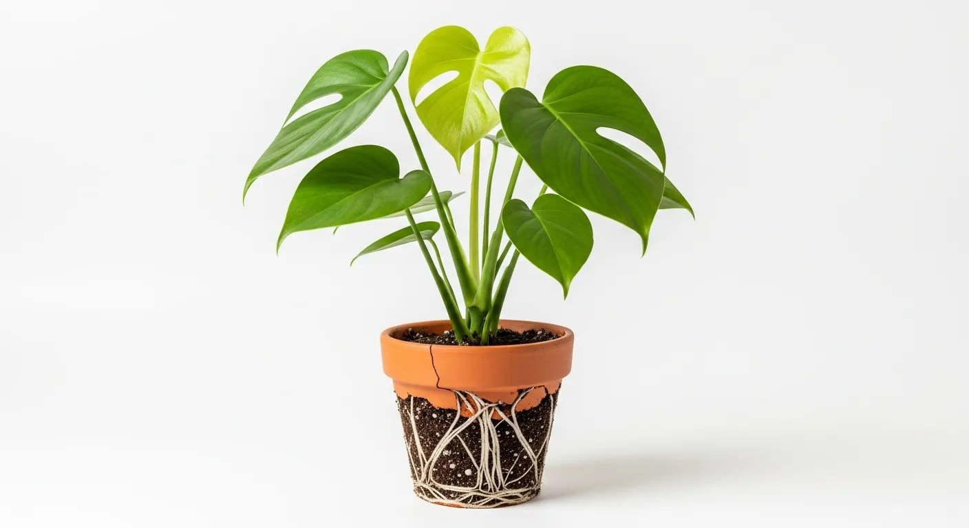Close-up of houseplant with crowded roots in small pot