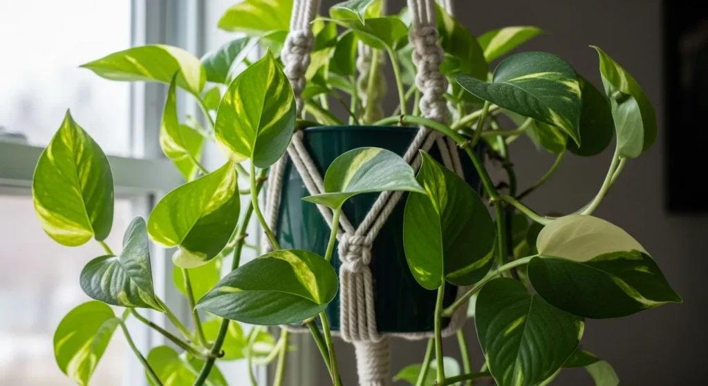 Pothos plant vines in low light