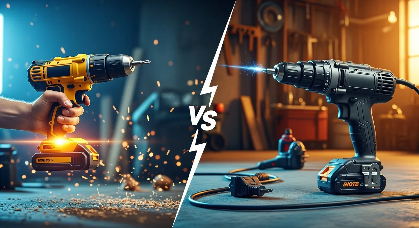 Eye-catching comparison of cordless vs corded drills for DIY blog