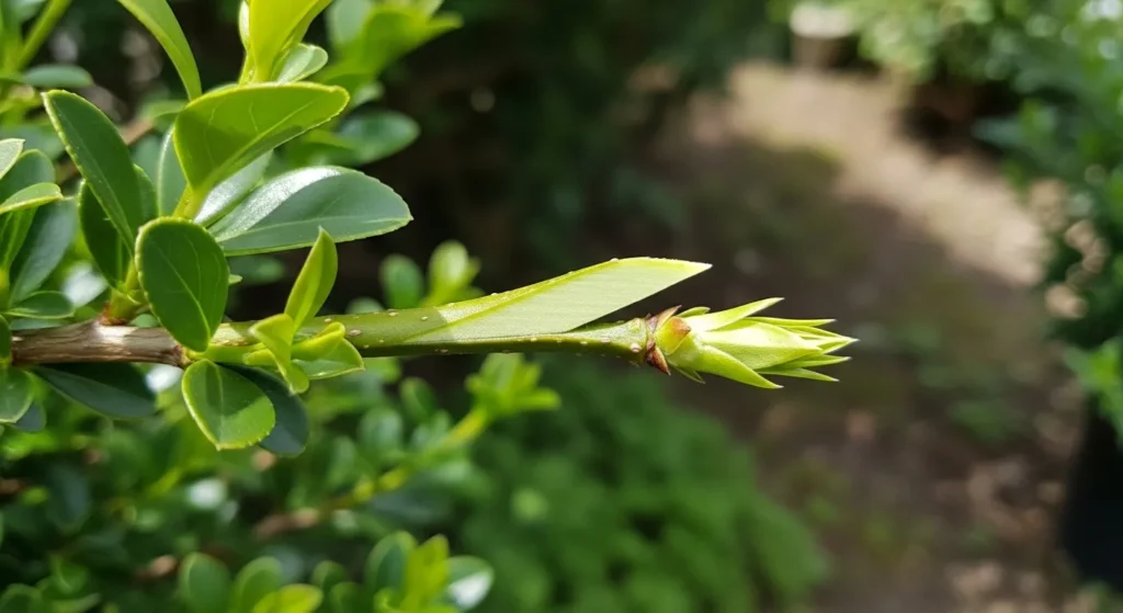 Angled cut above a bud on a shrub branch