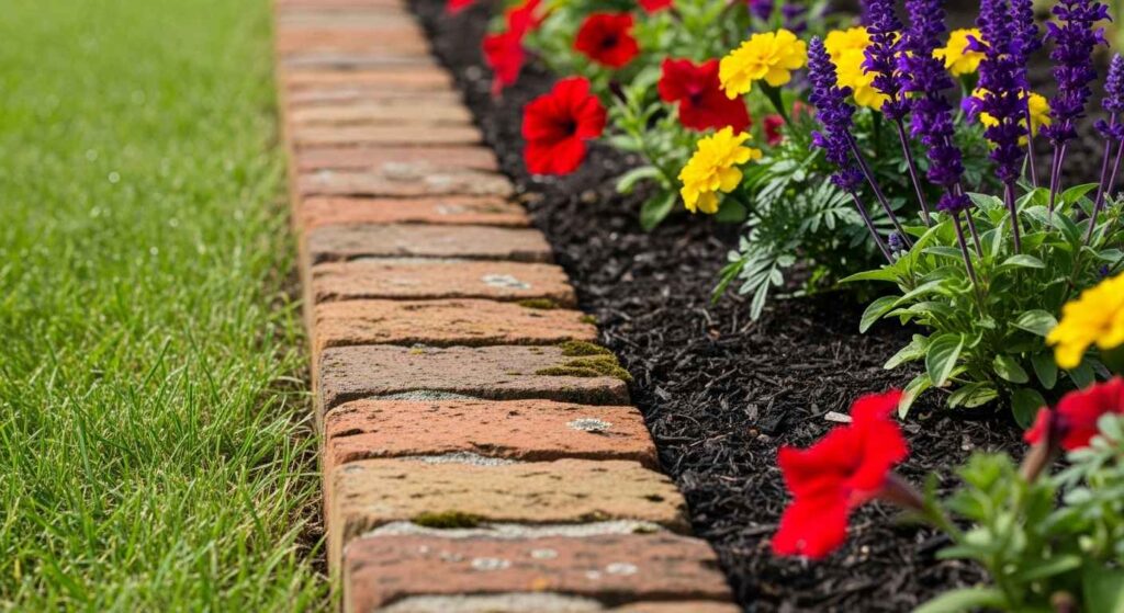 Red clay bricks used as affordable lawn edging material