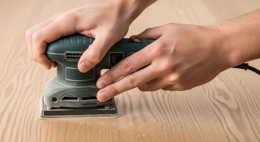 Demonstration of correct sanding technique and grip