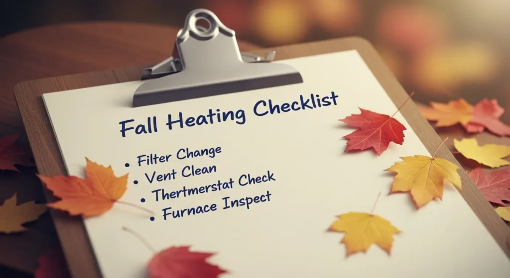 Fall heating maintenance checklist on clipboard