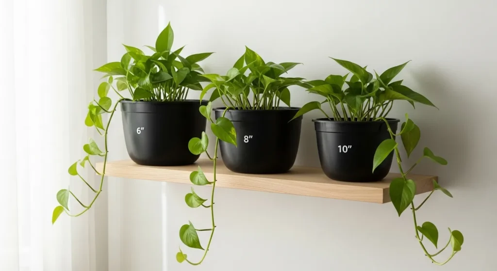 Self-watering plastic planters for indoor plants.