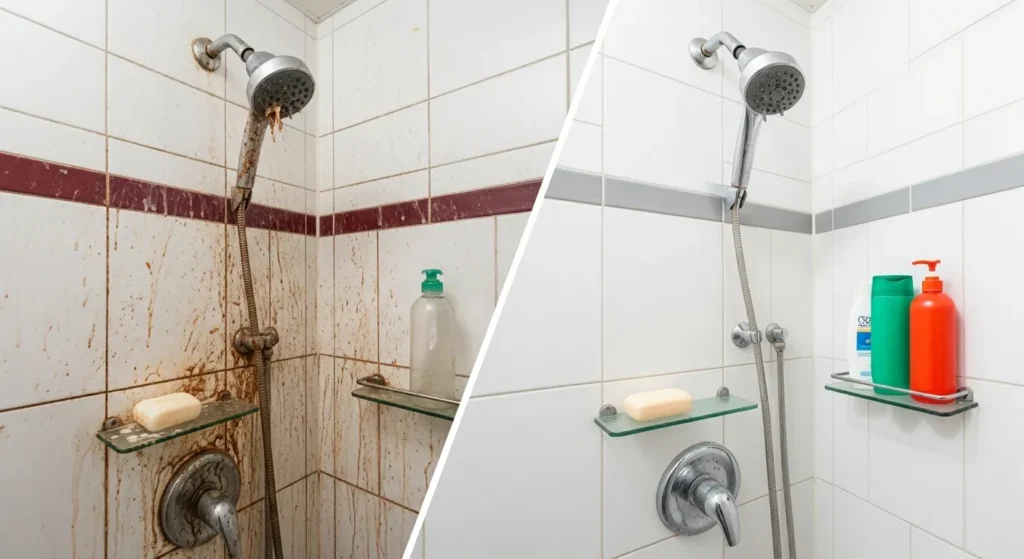 Clean shower with no soap scum.
