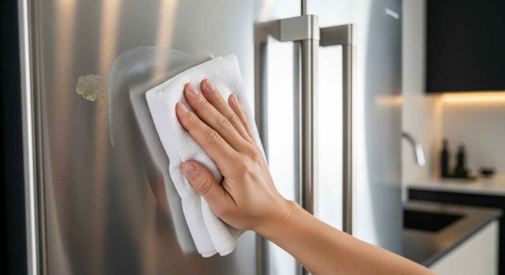 Cleaning grease from stainless steel appliance.