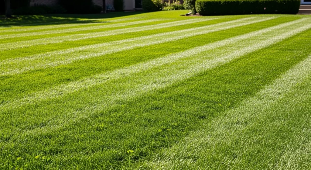 Lawn with straight mowing stripes for curb appeal.