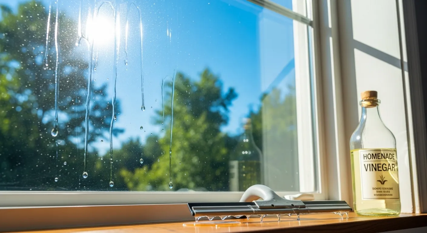 Thumbnail of clean glass window and squeegee for streak-free hacks