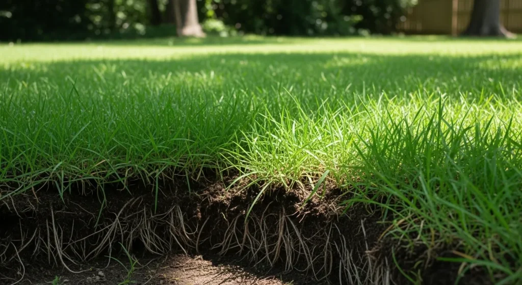 Tall fescue grass in partial shade.