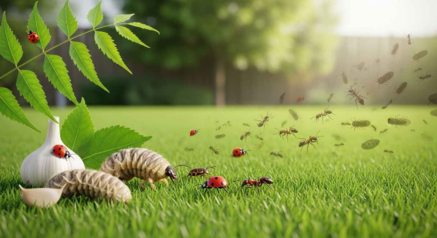 Healthy green lawn with natural pest repellents.