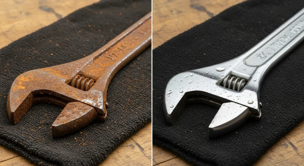Comparison of rusty and clean wrench