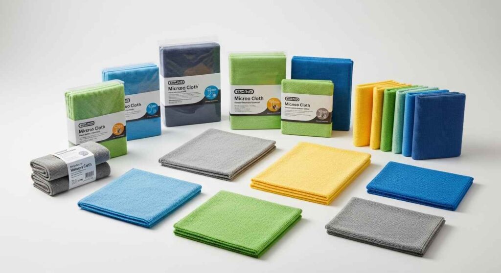 Collection of best microfiber cleaning cloths laid out showing different brands and sizes