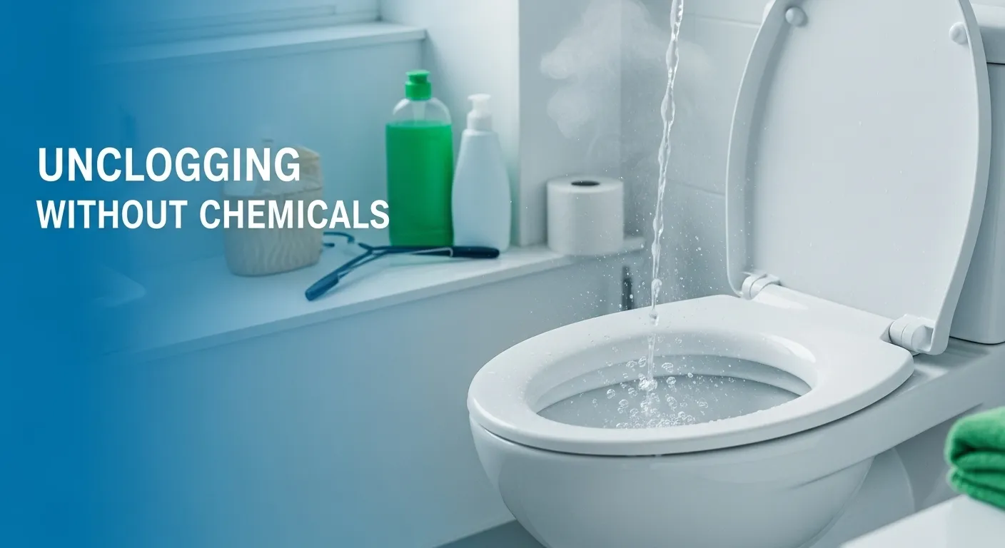 Eye-catching thumbnail of toilet with natural unclogging items.