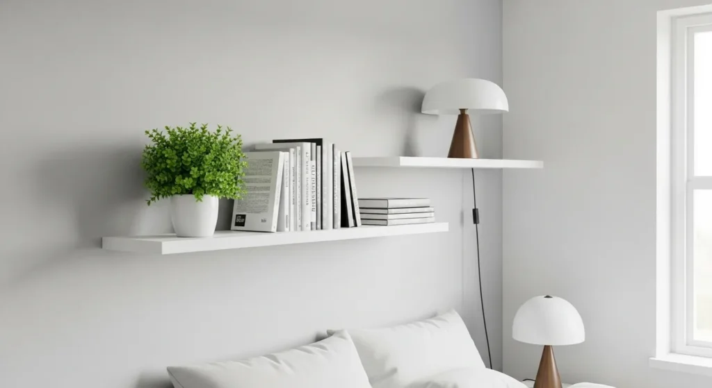 Wall shelves for studio apartment storage