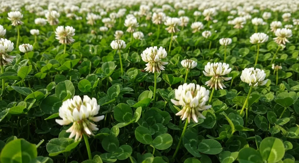 Close-up view of white clover lawn showing dense green coverage