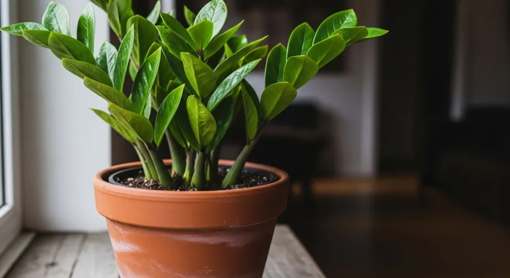 ZZ plant in low light indoor setting
